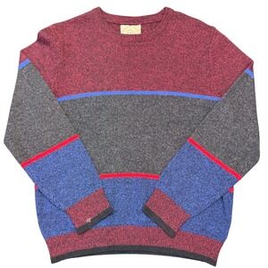 O'Hanlon Mills Mens‎ XL Geometric Colorblock Knit Sweater Burgundy Gray Blue Red